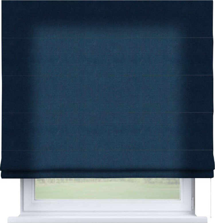 Римская штора «Кортин» для проема, ткань вельвет тёмно-синий