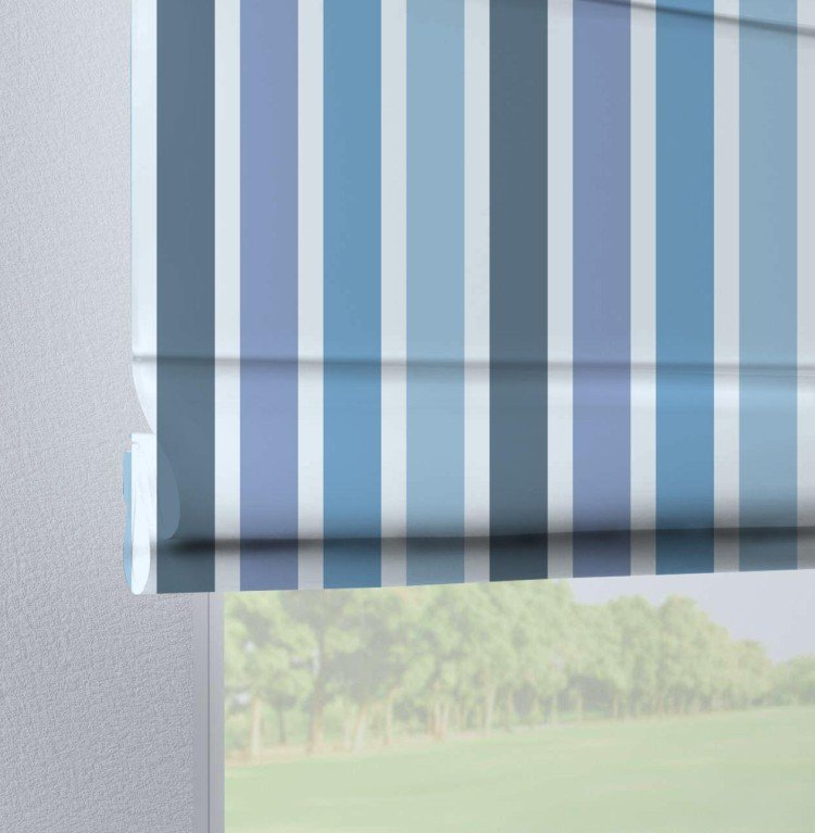Римская штора «Кортин» на петлях «Сине-голубые вертикальные полоски»