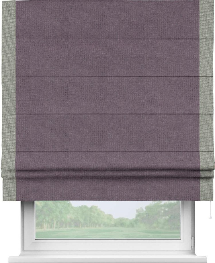 Римская штора «Кортин» с кантом Стрим Дуо, для проема, ткань лён димаут, светло-фиолетовый